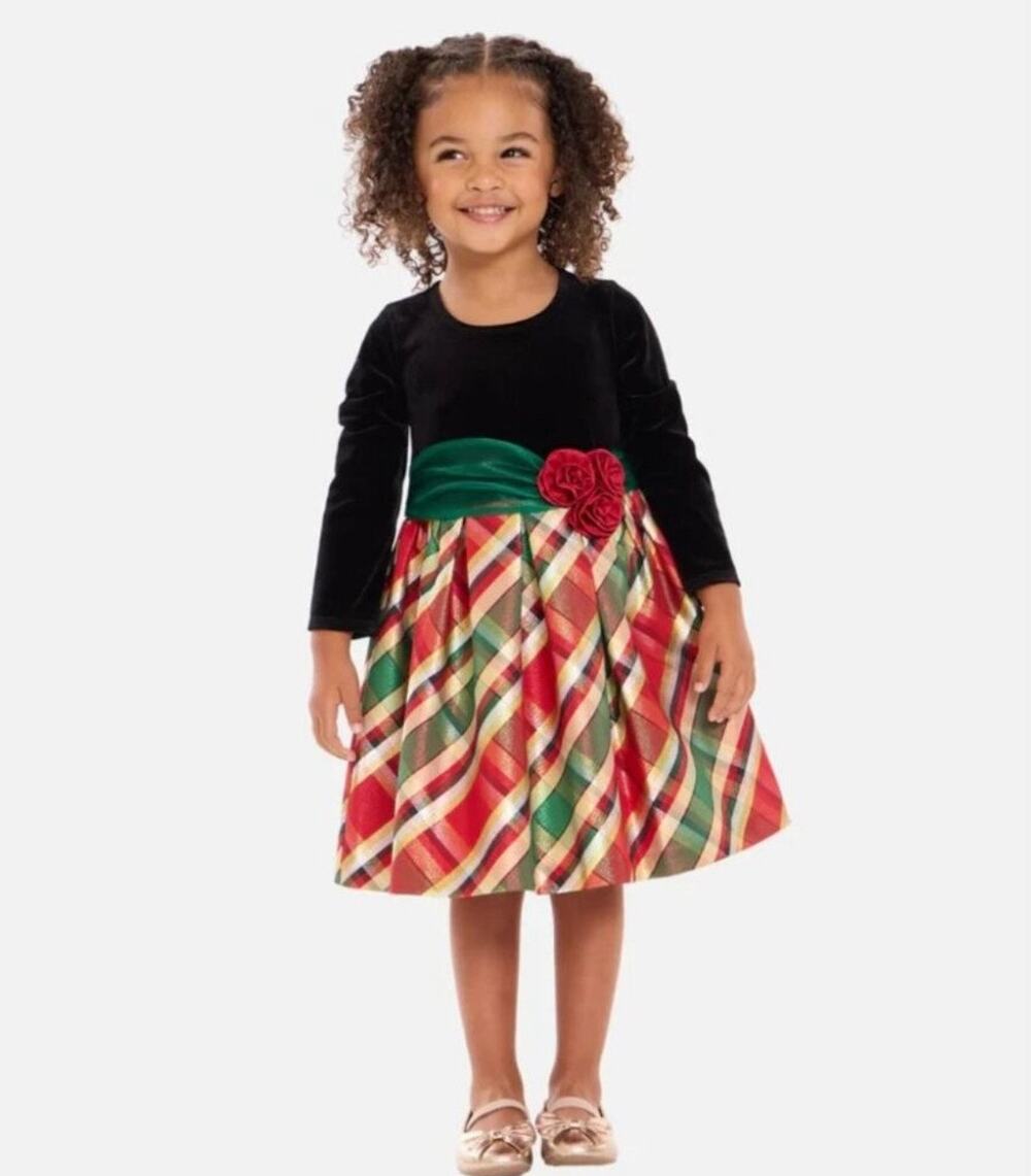 Iris & Ivy Girl’s Long Sleeve Velvet & Taffeta Holiday Dress Size 12M
